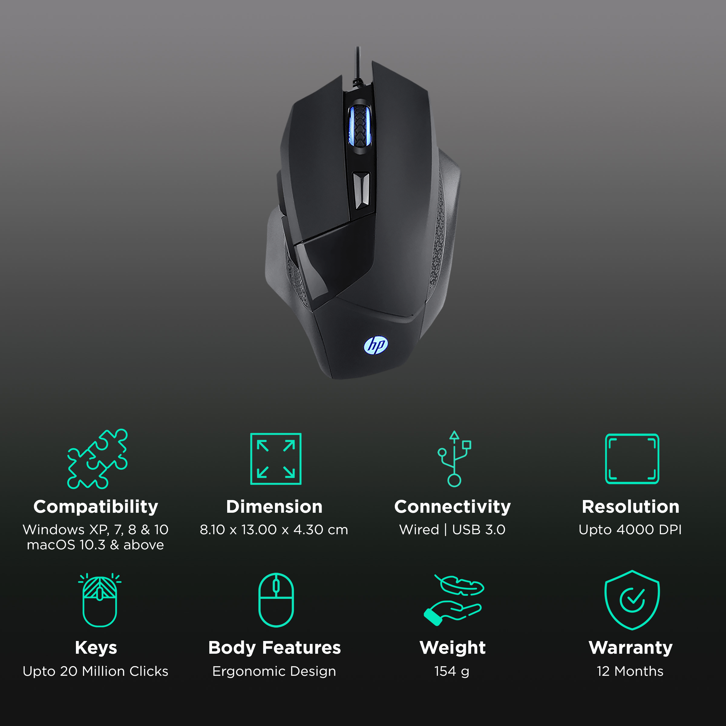 Buy HP G200 Wired Optical Gaming Mouse With Customizable Buttons (4000 ...